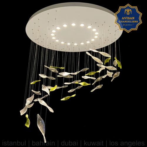 AVM SRT/MG/C Pendant Type Chandelier with Glass Leaves